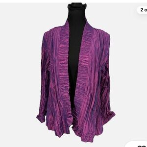 🎄Chico’s 3 (US 16/18) Iridescent Royal Ruffle Rhea Wild Aster Satin Jacket🎄